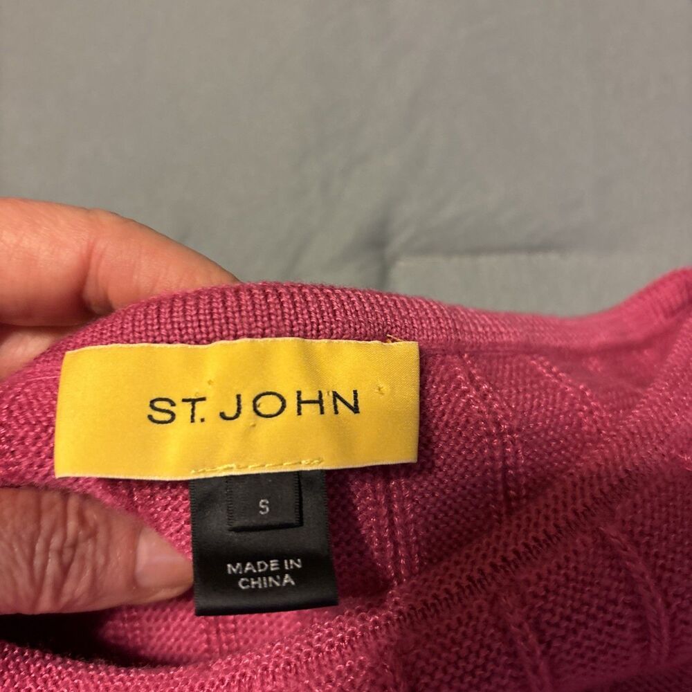 St John Wool Blend Women’s Pink Cropped Short Sleeve Sweater - Picture 5 of 7